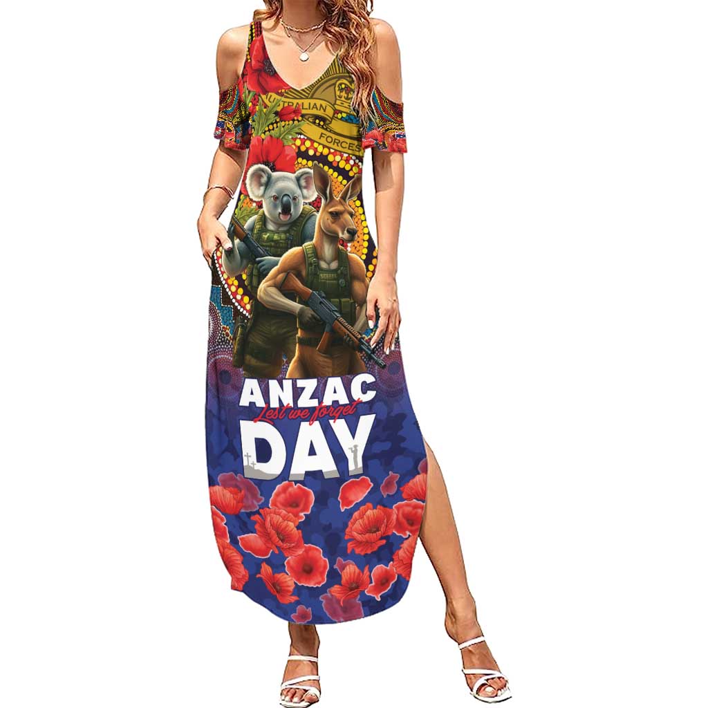 Kangaroo Koala Soldier ANZAC Personalised Family Matching Summer Maxi Dress and Hawaiian Shirt Camouflage Motif