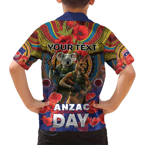 Kangaroo Koala Soldier ANZAC Personalised Kid Hawaiian Shirt Camouflage Motif