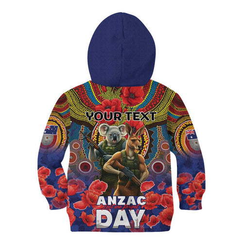 Kangaroo Koala Soldier ANZAC Personalised Kid Hoodie Camouflage Motif
