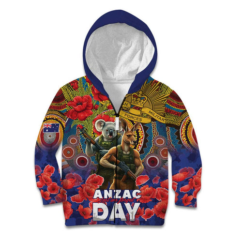 Kangaroo Koala Soldier ANZAC Personalised Kid Hoodie Camouflage Motif