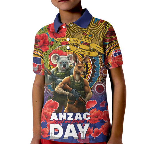 Kangaroo Koala Soldier ANZAC Personalised Kid Polo Shirt Camouflage Motif