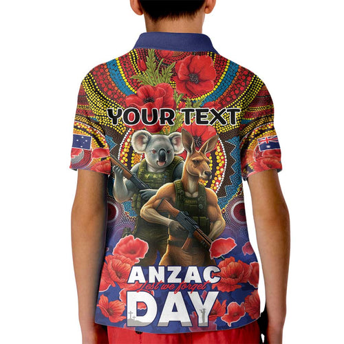 Kangaroo Koala Soldier ANZAC Personalised Kid Polo Shirt Camouflage Motif