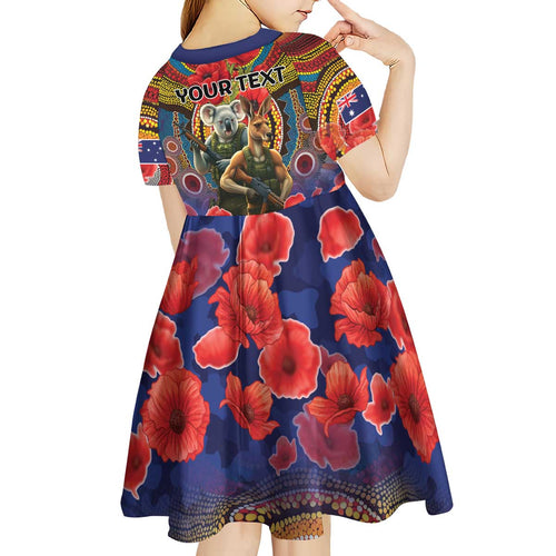 Kangaroo Koala Soldier ANZAC Personalised Kid Short Sleeve Dress Camouflage Motif