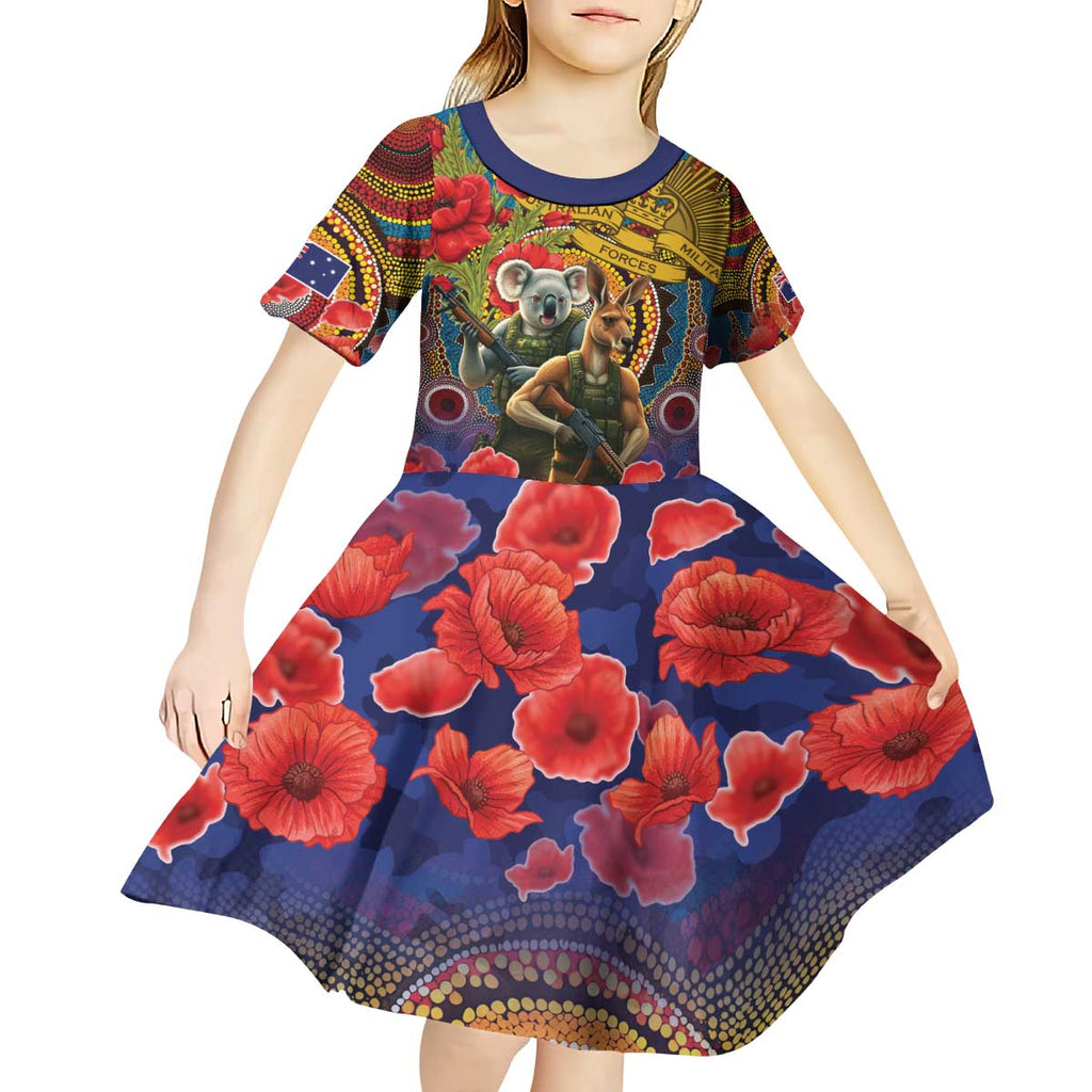 Kangaroo Koala Soldier ANZAC Personalised Kid Short Sleeve Dress Camouflage Motif