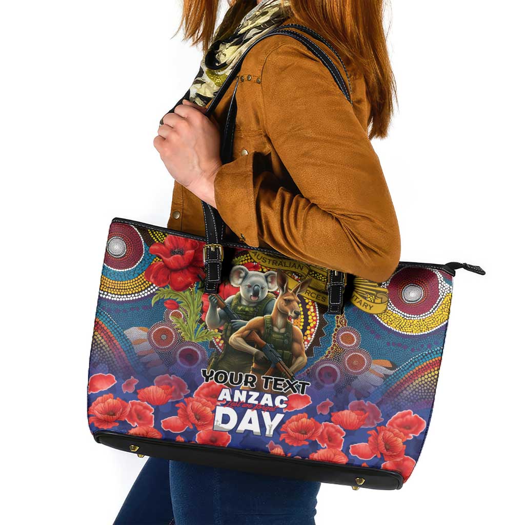 Kangaroo Koala Soldier ANZAC Personalised Leather Tote Bag Camouflage Motif