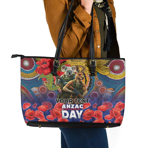 Kangaroo Koala Soldier ANZAC Personalised Leather Tote Bag Camouflage Motif