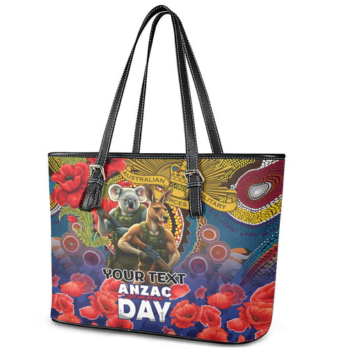 Kangaroo Koala Soldier ANZAC Personalised Leather Tote Bag Camouflage Motif