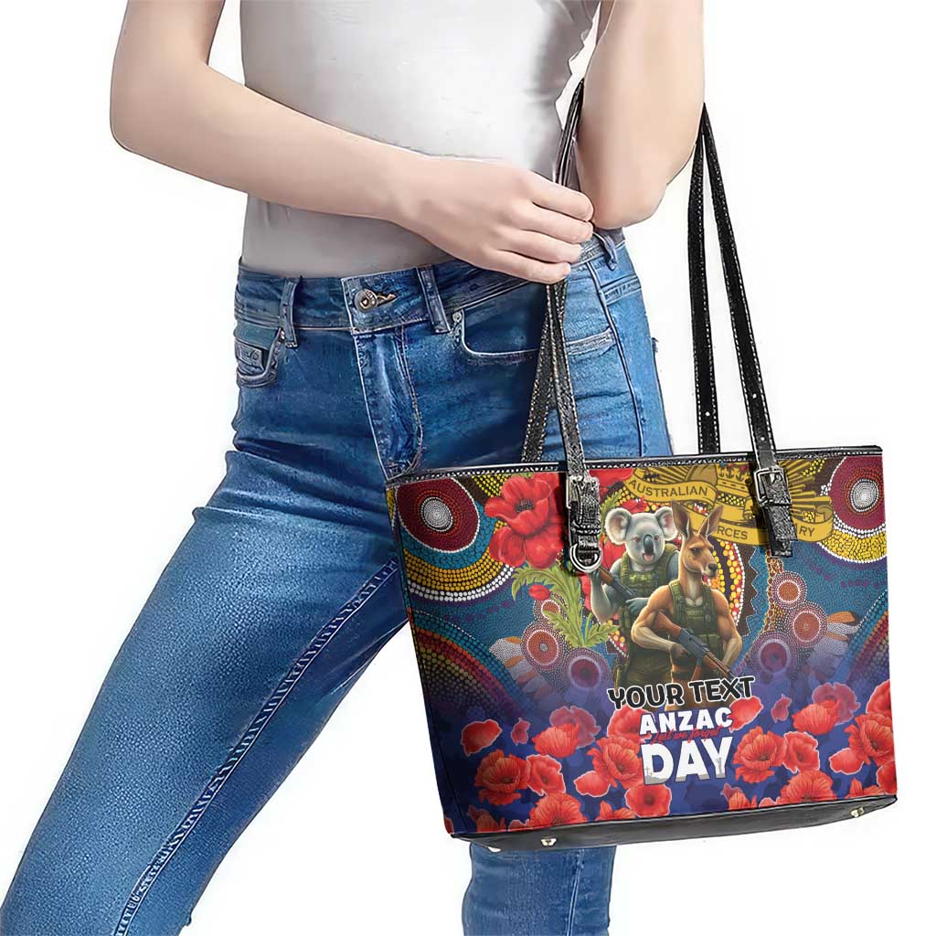 Kangaroo Koala Soldier ANZAC Personalised Leather Tote Bag Camouflage Motif