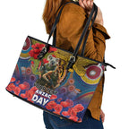 Kangaroo Koala Soldier ANZAC Personalised Leather Tote Bag Camouflage Motif