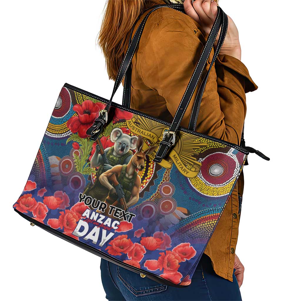 Kangaroo Koala Soldier ANZAC Personalised Leather Tote Bag Camouflage Motif