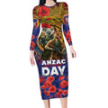 Kangaroo Koala Soldier ANZAC Personalised Long Sleeve Bodycon Dress Camouflage Motif