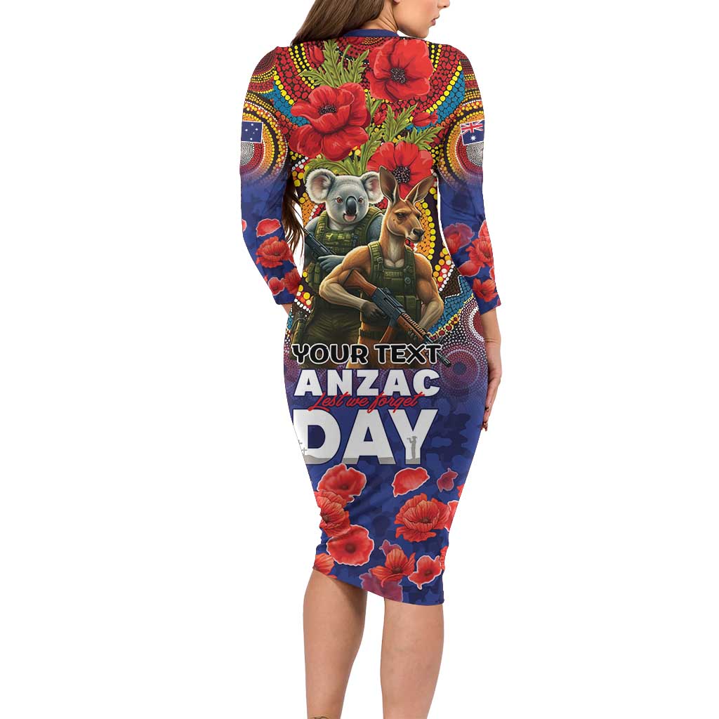 Kangaroo Koala Soldier ANZAC Personalised Long Sleeve Bodycon Dress Camouflage Motif