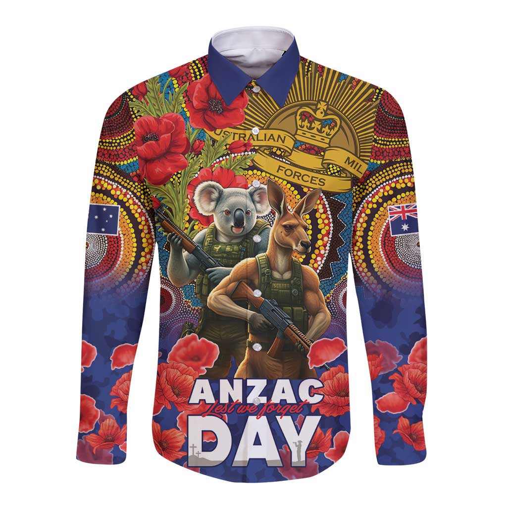 Kangaroo Koala Soldier ANZAC Personalised Long Sleeve Button Shirt Camouflage Motif