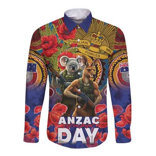 Kangaroo Koala Soldier ANZAC Personalised Long Sleeve Button Shirt Camouflage Motif