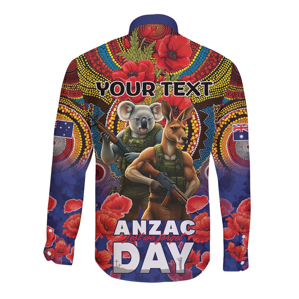 Kangaroo Koala Soldier ANZAC Personalised Long Sleeve Button Shirt Camouflage Motif