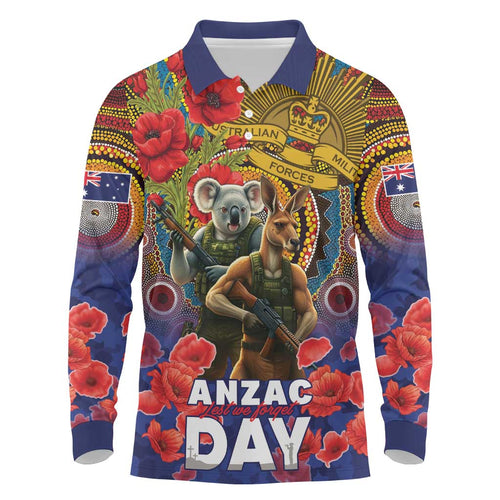 Kangaroo Koala Soldier ANZAC Personalised Long Sleeve Polo Shirt Camouflage Motif