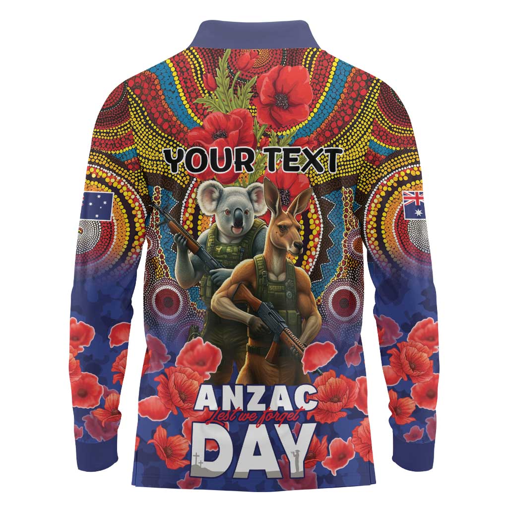 Kangaroo Koala Soldier ANZAC Personalised Long Sleeve Polo Shirt Camouflage Motif