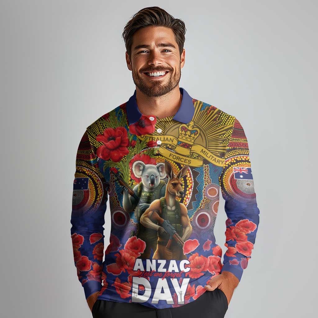 Kangaroo Koala Soldier ANZAC Personalised Long Sleeve Polo Shirt Camouflage Motif