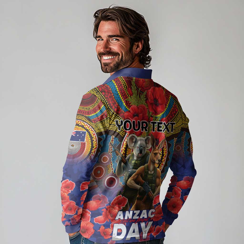 Kangaroo Koala Soldier ANZAC Personalised Long Sleeve Polo Shirt Camouflage Motif