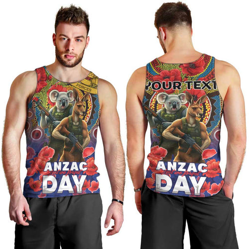Kangaroo Koala Soldier ANZAC Personalised Men Tank Top Camouflage Motif