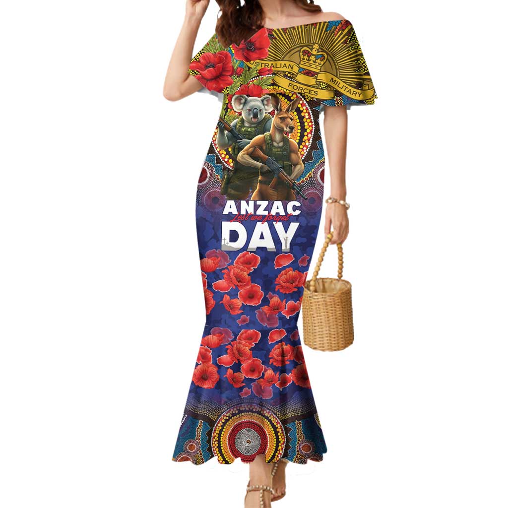Kangaroo Koala Soldier ANZAC Personalised Mermaid Dress Camouflage Motif