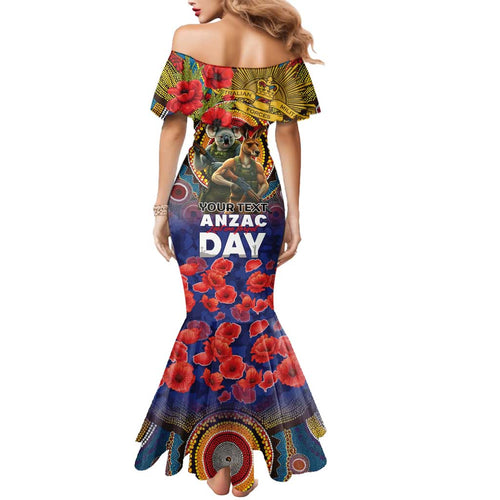 Kangaroo Koala Soldier ANZAC Personalised Mermaid Dress Camouflage Motif
