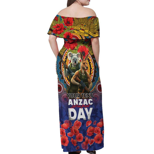 Kangaroo Koala Soldier ANZAC Personalised Off Shoulder Maxi Dress Camouflage Motif