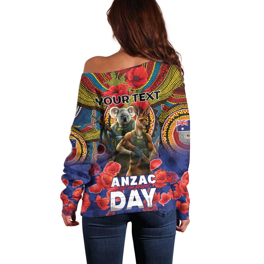 Kangaroo Koala Soldier ANZAC Personalised Off Shoulder Sweater Camouflage Motif