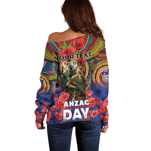 Kangaroo Koala Soldier ANZAC Personalised Off Shoulder Sweater Camouflage Motif