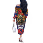 Kangaroo Koala Soldier ANZAC Personalised Off The Shoulder Long Sleeve Dress Camouflage Motif