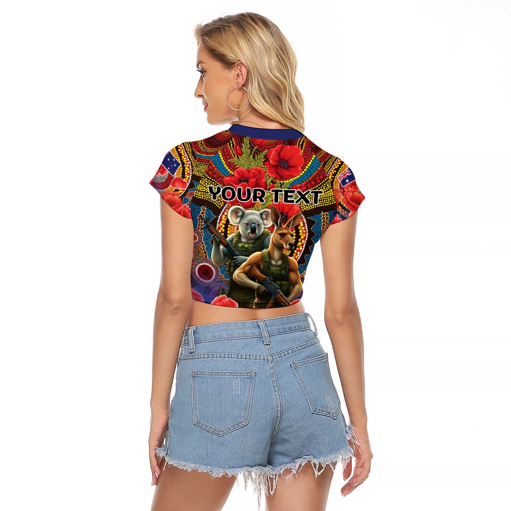 Kangaroo Koala Soldier ANZAC Personalised Raglan Cropped T Shirt Camouflage Motif