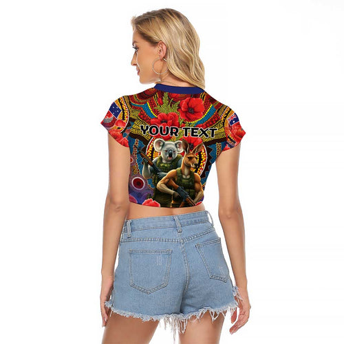 Kangaroo Koala Soldier ANZAC Personalised Raglan Cropped T Shirt Camouflage Motif