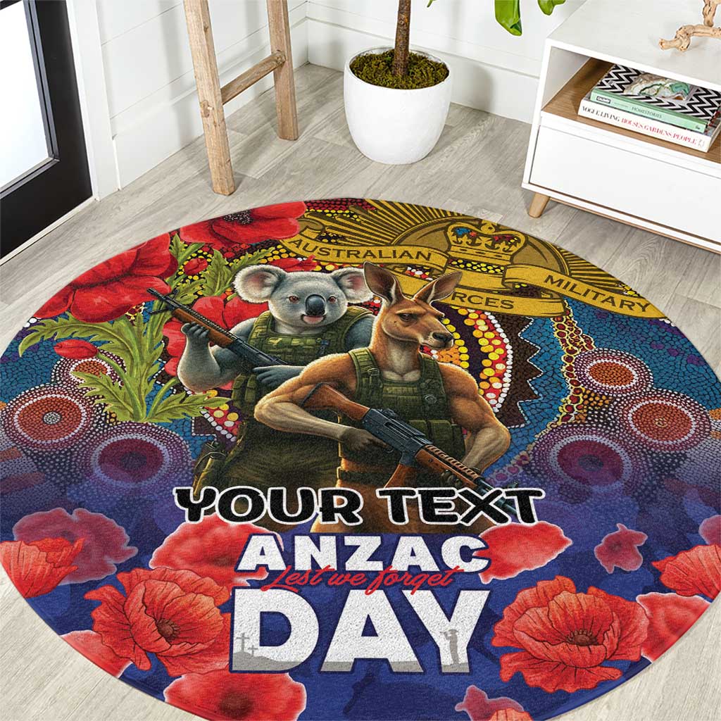 Kangaroo Koala Soldier ANZAC Personalised Round Carpet Camouflage Motif