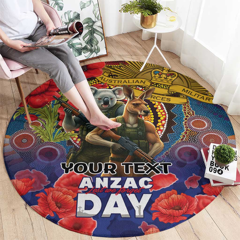 Kangaroo Koala Soldier ANZAC Personalised Round Carpet Camouflage Motif