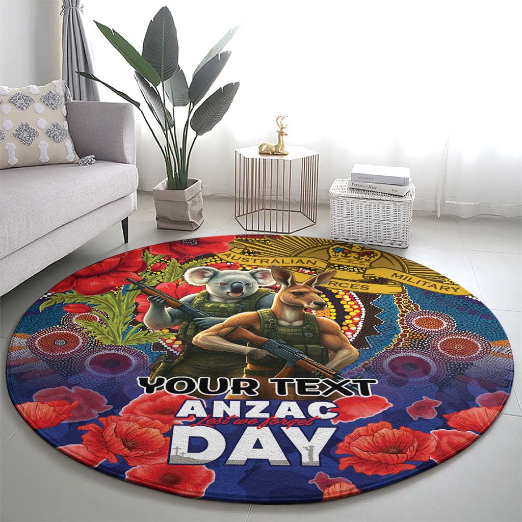 Kangaroo Koala Soldier ANZAC Personalised Round Carpet Camouflage Motif