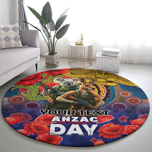 Kangaroo Koala Soldier ANZAC Personalised Round Carpet Camouflage Motif