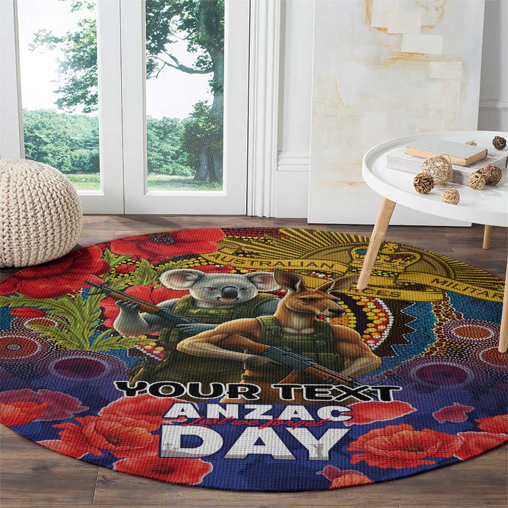 Kangaroo Koala Soldier ANZAC Personalised Round Carpet Camouflage Motif