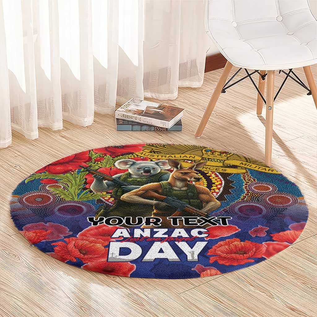 Kangaroo Koala Soldier ANZAC Personalised Round Carpet Camouflage Motif