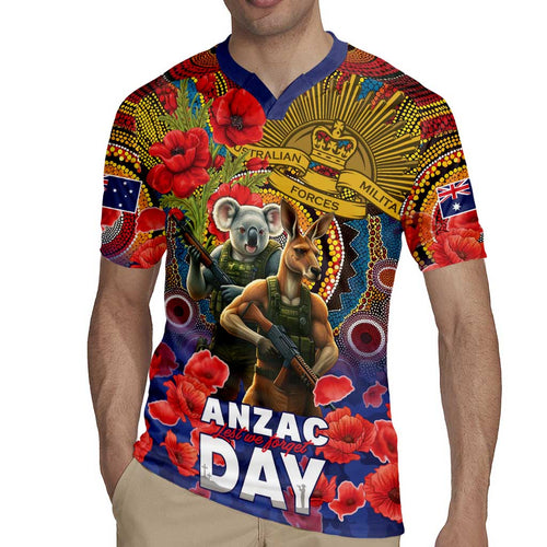 Kangaroo Koala Soldier ANZAC Personalised Rugby Jersey Camouflage Motif