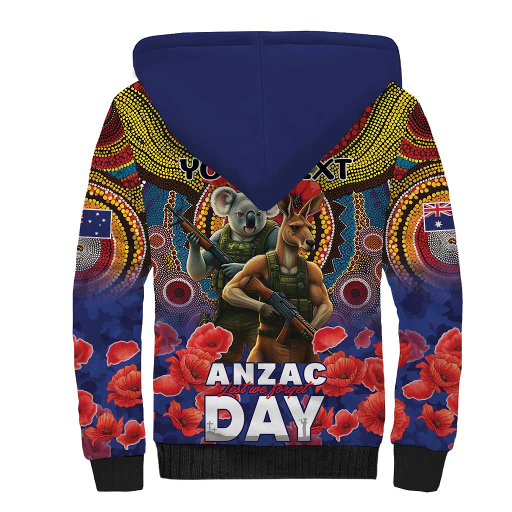 Kangaroo Koala Soldier ANZAC Personalised Sherpa Hoodie Camouflage Motif