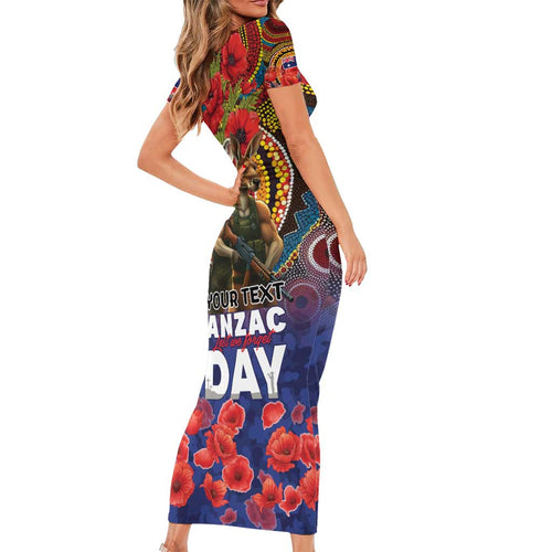 Kangaroo Koala Soldier ANZAC Personalised Short Sleeve Bodycon Dress Camouflage Motif
