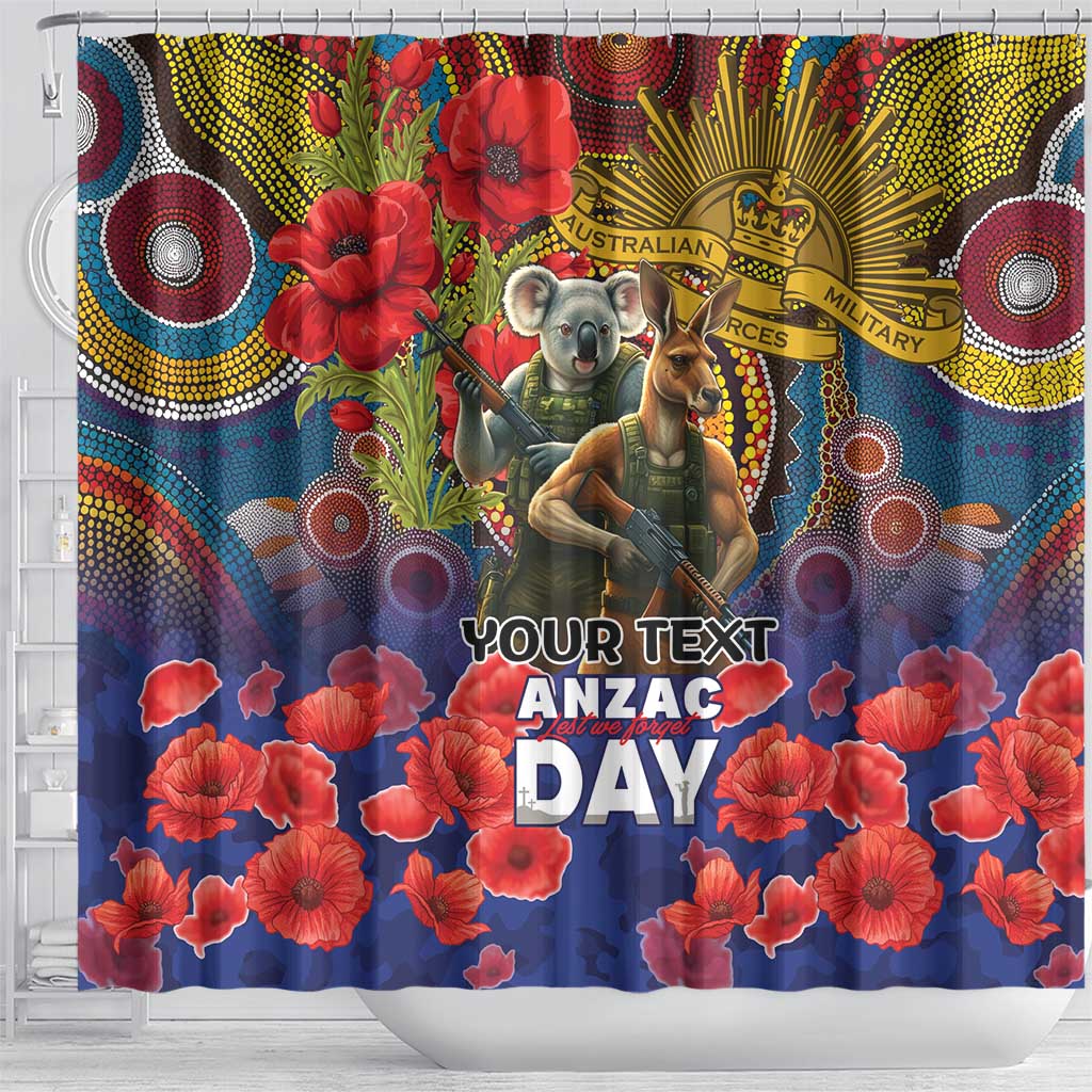 Kangaroo Koala Soldier ANZAC Personalised Shower Curtain Camouflage Motif
