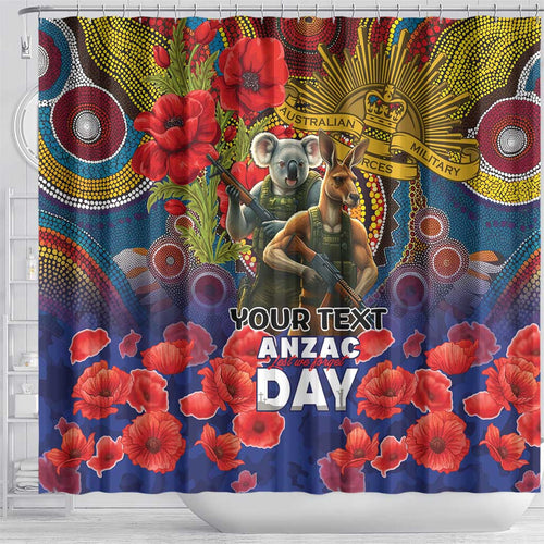 Kangaroo Koala Soldier ANZAC Personalised Shower Curtain Camouflage Motif