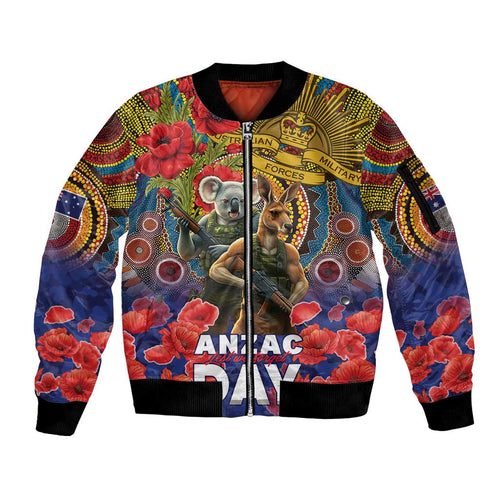 Kangaroo Koala Soldier ANZAC Personalised Sleeve Zip Bomber Jacket Camouflage Motif