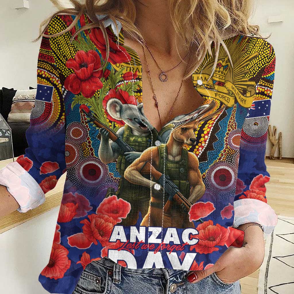 Kangaroo Koala Soldier ANZAC Personalised Women Casual Shirt Camouflage Motif