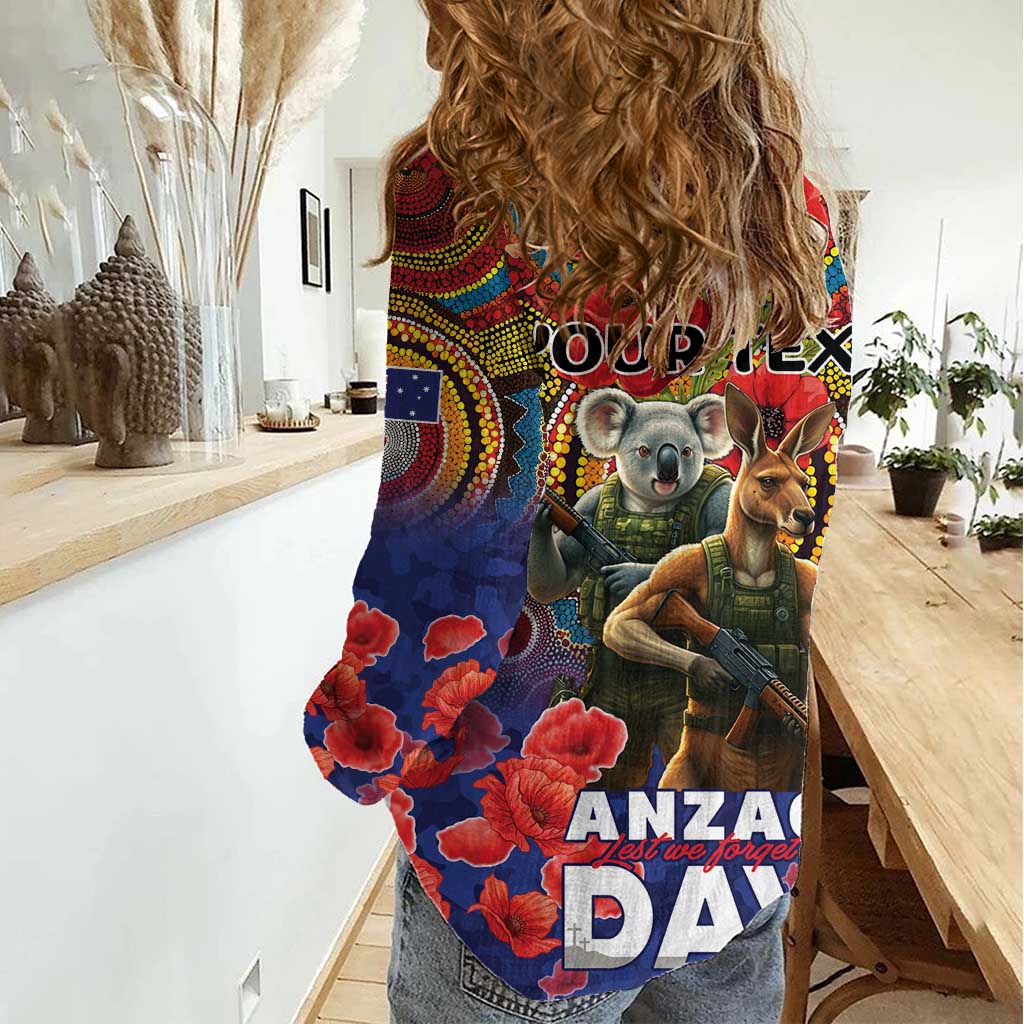 Kangaroo Koala Soldier ANZAC Personalised Women Casual Shirt Camouflage Motif