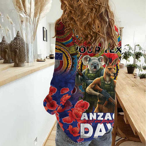 Kangaroo Koala Soldier ANZAC Personalised Women Casual Shirt Camouflage Motif