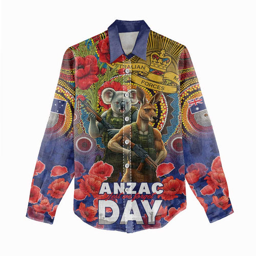 Kangaroo Koala Soldier ANZAC Personalised Women Casual Shirt Camouflage Motif