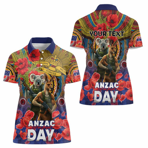 Kangaroo Koala Soldier ANZAC Personalised Women Polo Shirt Camouflage Motif