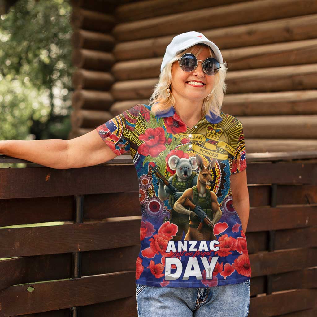 Kangaroo Koala Soldier ANZAC Personalised Women Polo Shirt Camouflage Motif